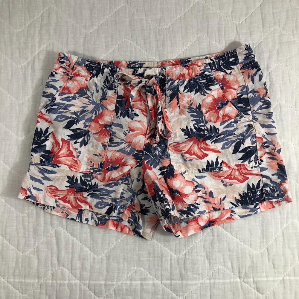 Gap Shorts Women's Size 2 Pink Floral Drawstring Pockets Linen Blend Tropical